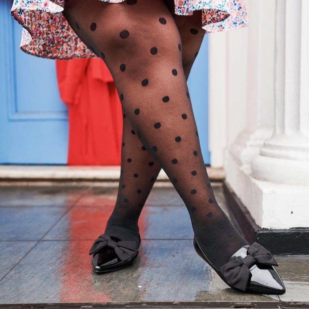 Snag Tights -Black Polka Dot Tights sz G